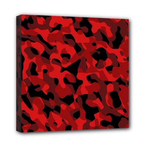 Red And Black Camouflage Pattern Mini Canvas 8  X 8  (stretched) by SpinnyChairDesigns