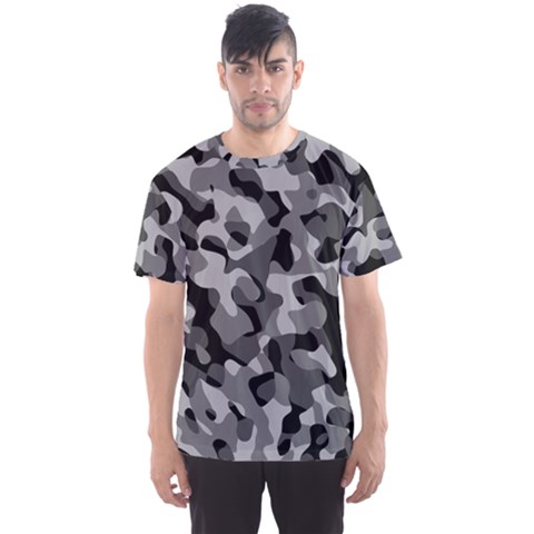 Grey And Black Camouflage Pattern Men s Sport Mesh Tee by SpinnyChairDesigns