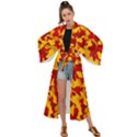 Red and Yellow Camouflage Pattern Maxi Kimono View1