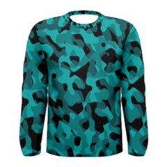 Black And Teal Camouflage Pattern Men s Long Sleeve Tee by SpinnyChairDesigns