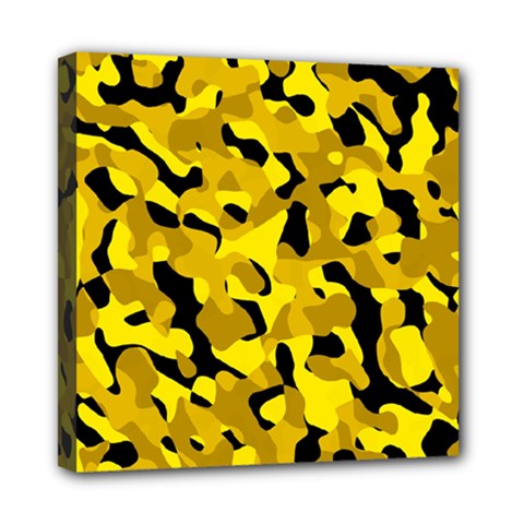 Black And Yellow Camouflage Pattern Mini Canvas 8  X 8  (stretched) by SpinnyChairDesigns