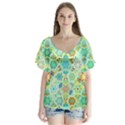 Bright Mosaic V-Neck Flutter Sleeve Top View1