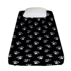 Cat Dog Animal Paw Prints Black And White Fitted Sheet (single Size) by SpinnyChairDesigns