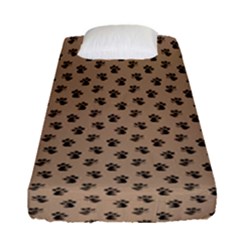 Cat Dog Animal Paw Prints Pattern Brown Black Fitted Sheet (single Size) by SpinnyChairDesigns
