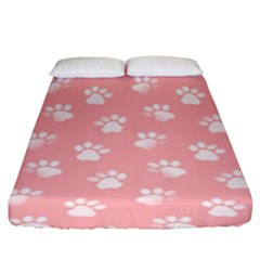 Animal Cat Dog Prints Pattern Pink White Fitted Sheet (king Size) by SpinnyChairDesigns