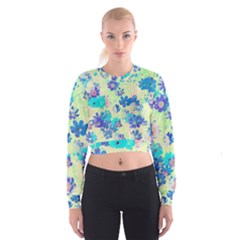 Cosmos Flowers Blue Cropped Sweatshirt by DinkovaArt