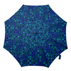 Blue Polka Dots Pattern Hook Handle Umbrellas (small) by SpinnyChairDesigns