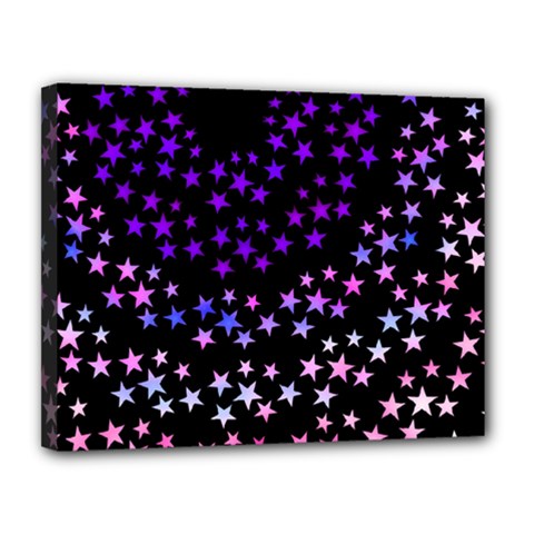 Purple Stars On Black Pattern Canvas 14  X 11  (stretched) by SpinnyChairDesigns