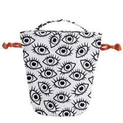 Black And White Cartoon Eyeballs Drawstring Bucket Bag by SpinnyChairDesigns