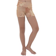 Coral Peach Intricate Swirls Pattern Kids  Lightweight Velour Yoga Shorts by SpinnyChairDesigns