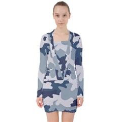 Camo Blue V-neck Bodycon Long Sleeve Dress by MooMoosMumma
