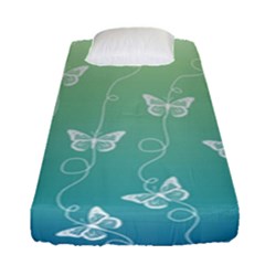 White Butterflies On Blue And Light Green Fitted Sheet (single Size) by SpinnyChairDesigns