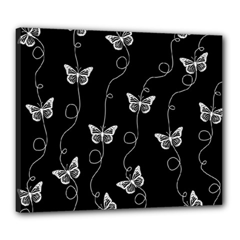 Black And White Butterfly Pattern Canvas 24  X 20  (stretched) by SpinnyChairDesigns