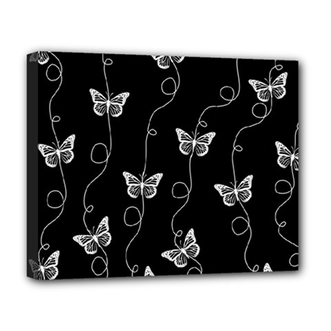 Black And White Butterfly Pattern Deluxe Canvas 20  X 16  (stretched) by SpinnyChairDesigns