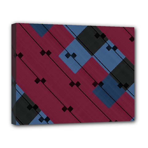 Burgundy Black Blue Abstract Check Pattern Canvas 14  X 11  (stretched) by SpinnyChairDesigns
