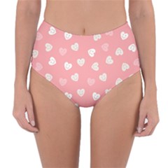 Cute Pink And White Hearts Reversible High-waist Bikini Bottoms by SpinnyChairDesigns