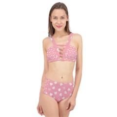 Cute Pink And White Hearts Cage Up Bikini Set by SpinnyChairDesigns