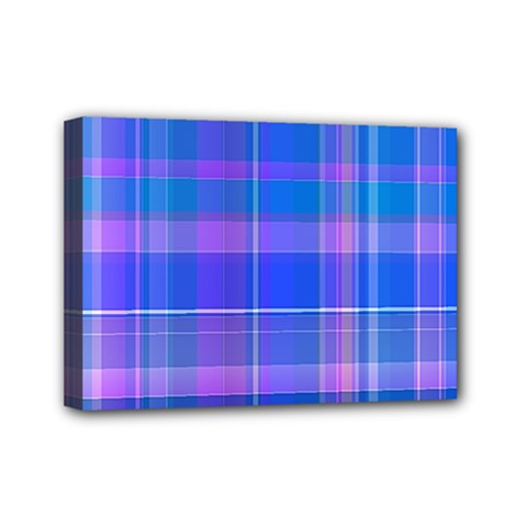 Madras Plaid Blue Purple Mini Canvas 7  X 5  (stretched) by SpinnyChairDesigns
