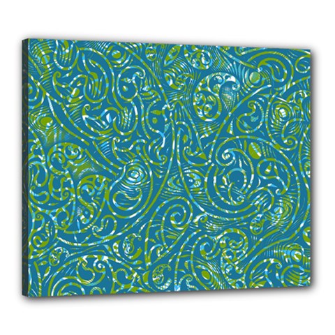 Abstract Blue Green Jungle Paisley Canvas 24  X 20  (stretched) by SpinnyChairDesigns
