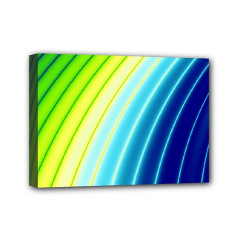 Sporty Stripes Swoosh Green Blue Mini Canvas 7  X 5  (stretched) by SpinnyChairDesigns