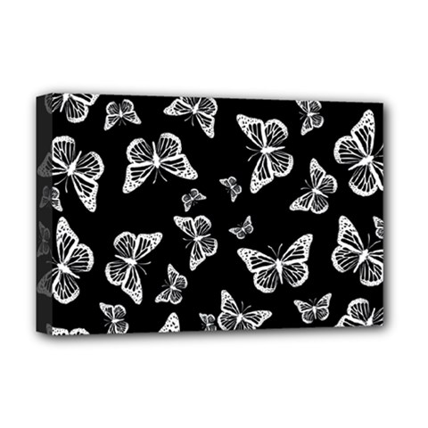 Black And White Butterfly Pattern Deluxe Canvas 18  X 12  (stretched) by SpinnyChairDesigns