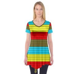 Multicolor With Black Lines Short Sleeve Tunic  by tmsartbazaar