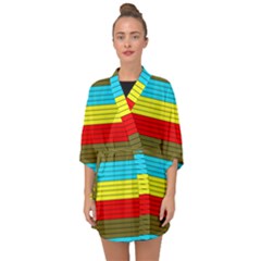 Multicolor With Black Lines Half Sleeve Chiffon Kimono by tmsartbazaar