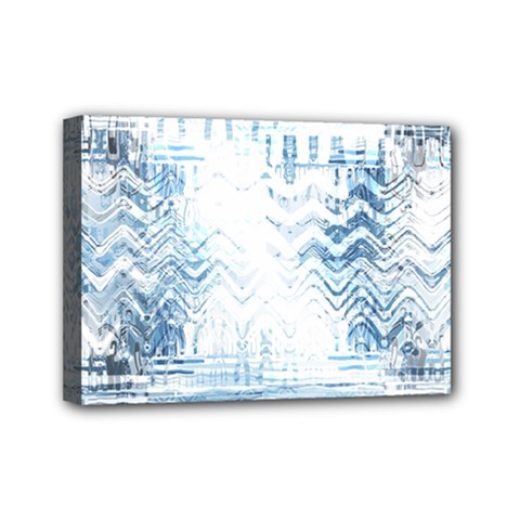 Boho Faded Blue Denim White Batik Mini Canvas 7  X 5  (stretched) by SpinnyChairDesigns