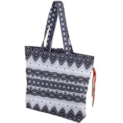 Boho Black And White  Drawstring Tote Bag by SpinnyChairDesigns