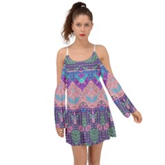 Boho Patchwork Violet Pink Green Kimono Sleeves Boho Dress by SpinnyChairDesigns