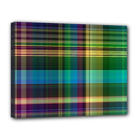 Colorful Madras Plaid Canvas 14  X 11  (stretched) by SpinnyChairDesigns