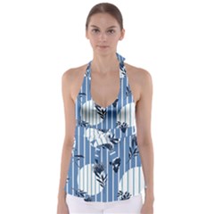 Stripes Blue White Babydoll Tankini Top by designsbymallika
