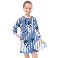 Stripes Blue White Kids  Quarter Sleeve Shirt Dress by designsbymallika