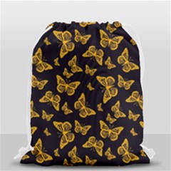 Black Gold Butterfly Print Drawstring Bag (small) by SpinnyChairDesigns