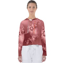 Coral Pink Floral Print Women s Slouchy Sweat by SpinnyChairDesigns