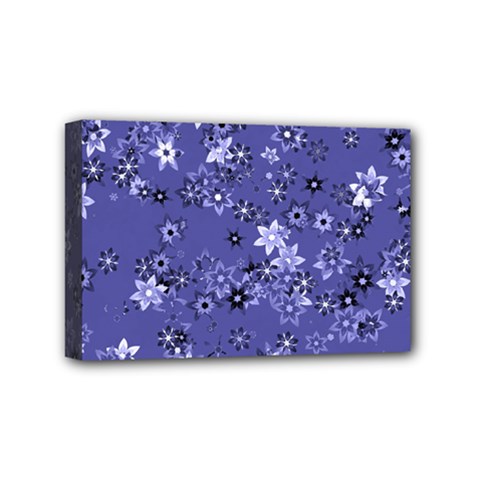 Slate Blue With White Flowers Mini Canvas 6  X 4  (stretched) by SpinnyChairDesigns
