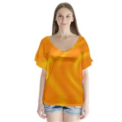 Honey Wave  V-neck Flutter Sleeve Top by Sabelacarlos