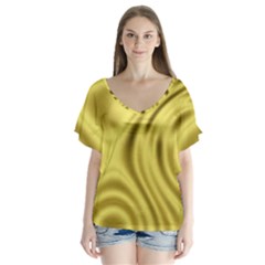 Golden Wave  V-neck Flutter Sleeve Top by Sabelacarlos