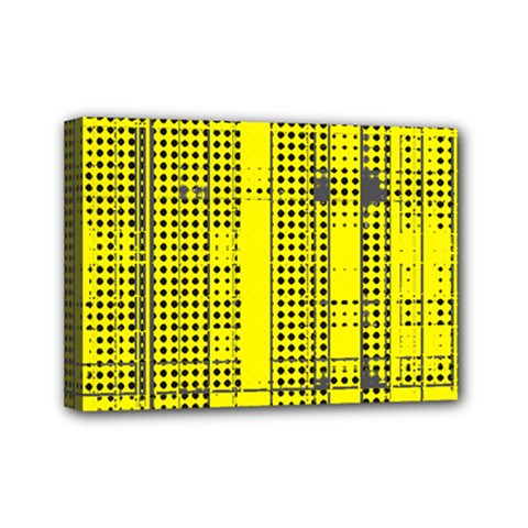 Black Yellow Punk Plaid Mini Canvas 7  X 5  (stretched) by SpinnyChairDesigns