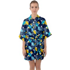Geometric Hypnotic Shapes Half Sleeve Satin Kimono  by tmsartbazaar