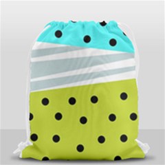 Mixed Polka Dots And Lines Pattern, Blue, Yellow, Silver, White Colors Drawstring Bag (small) by Casemiro