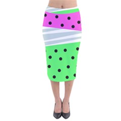 Dots And Lines, Mixed Shapes Pattern, Colorful Abstract Design Velvet Midi Pencil Skirt by Casemiro