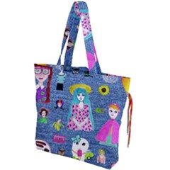 Blue Denim And Drawings Drawstring Tote Bag by snowwhitegirl