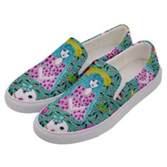 Blue Denim And Drawings Daisies Aqua Men s Canvas Slip Ons by snowwhitegirl