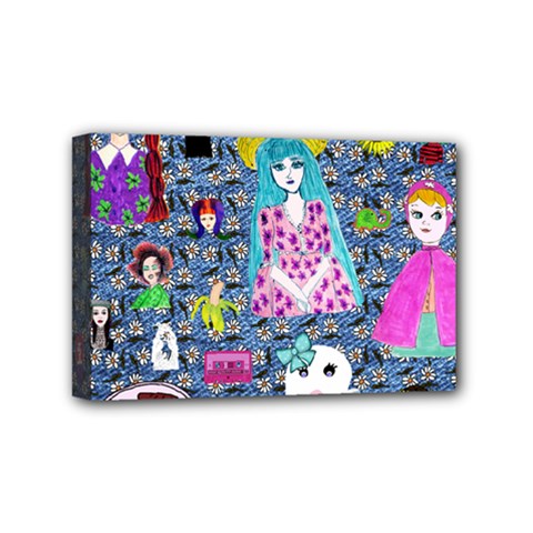 Blue Denim And Drawings Daisies Mini Canvas 6  X 4  (stretched) by snowwhitegirl