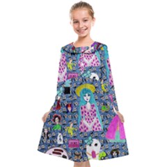 Blue Denim And Drawings Daisies Kids  Midi Sailor Dress by snowwhitegirl