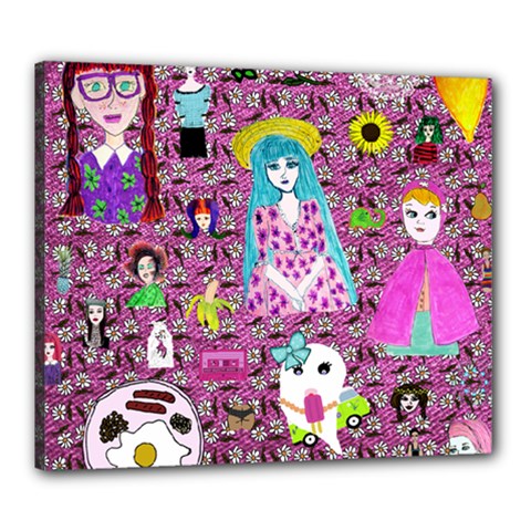 Blue Denim And Drawings Daisies Pink Canvas 24  X 20  (stretched) by snowwhitegirl