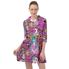 Blue Denim And Drawings Daisies Pink Mini Skater Shirt Dress by snowwhitegirl