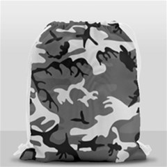 Army Winter Camo, Camouflage Pattern, Grey, Black Drawstring Bag (small) by Casemiro