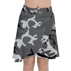 Army Winter Camo, Camouflage Pattern, Grey, Black Chiffon Wrap Front Skirt by Casemiro